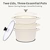 QuliMetal Enameled Cast Iron Set 5-Pc, 10" Stackable Space-Saving Cookware Set, Dutch Oven, Skillet, Grill Pan, with 2 Universal Lid, Versatile Enamel Dutch Oven, Included Spacers, White #5