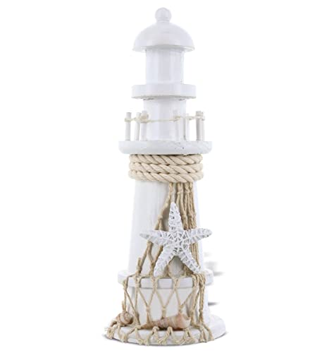 Puzzled COTA Global Small White Wooden Lighthouse Decor - Handmade