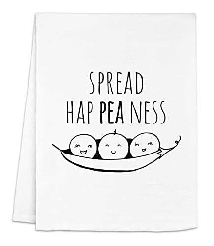 Funny Dish Towel, Spread Hap Pea Ness, Flour Sack Kitchen Towel, Sweet Housewarming Gift, Farmhouse Kitchen Decor, White or Gray (White)