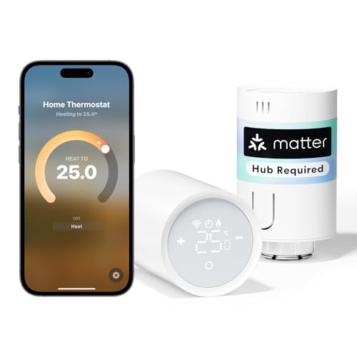 Meross Matter Heizkörperthermostat WLAN Heizungsthermostat benötigt extra Hub Smart Thermostat Funk Thermostatkopf Kompatibel mit HomeKit, Alexa, Home Assistant und Google Assistant 2pcs