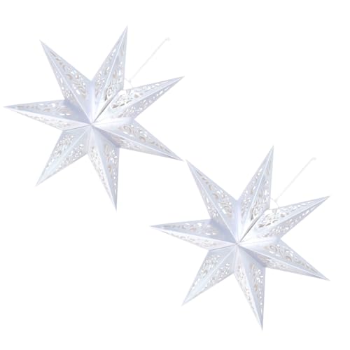 LIOOBO 7 Point Paper Stars Lantern: 2Pcs Hollow Lampshade, Christmas Atmosphere Lampshade, Star Lamp Shade