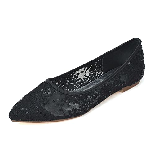 Women's Flats Cut Out Pointy Toe Slip On Breathable Ballet Flat Comfortable Lace Flats Dressy