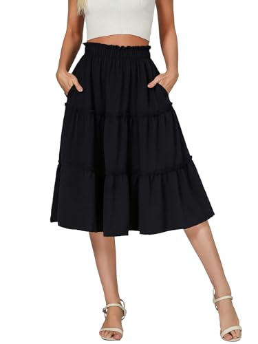 Image of Berydress Midi Skirts for Women 2026 High Waist Casual Summer Boho Skirt | Cute Flowy A Line, Tiered Ruffle, Two Side Seam Pockets, Western Style, Boho Beach Vacation, Going Out, Teacher Outfits