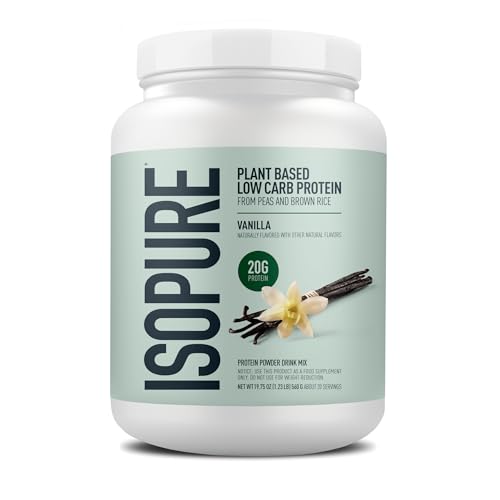 Image of Isopure Plant-Based Protein Powder - 20g Organic Pea and Rice Protein with a Complete Amino Acid Profile - Supports Muscle Recovery & Lean Nutrition, Vanilla, 20 Servings