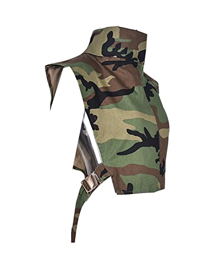 xxxiticat Women's Denim Vest Shirt Sleeveless High Neck Tie Up Buckle Side Open Cutout Hollow Out Cropped Tank Top3