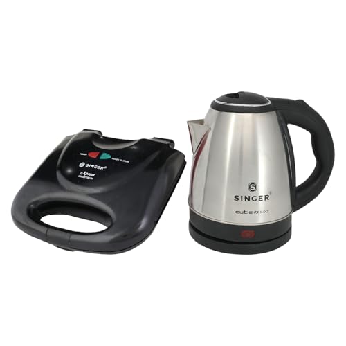 Image of SINGER Combo 750W Sandwich Griller with Non-Stick Plates & Cool Touch Handle + 1350W Electric Kettle | Sturdy Build | Overheat Protection | Easy Cleaning | 2 Year Warranty | Kitchen Appliance Combo
