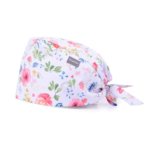Image of Kousenpu Scrub Caps for Women, Adjustable Women's Surgical Cap with Buttons, Breathable Cute Design for Nurses and Doctors