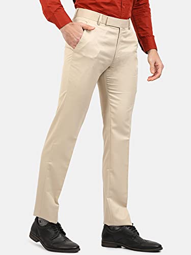 Image of Classic Collection Men's Smart Slim Fit 2-Way Stretchable Formal Trousers Made of Cotton Viscose Blend Fabric with Hidden Expandable Waistband and 3 Slant Pockets Plus 1 Ticket Pocket
