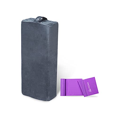 PADMA Yoga Bloster Rectangular Meditation and Supportive Pillow - Machine Washable Cover with Carry Both Handles and Exercise Bands (Light Grey)