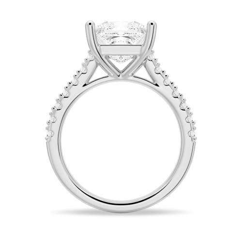 MSBLUE 2ct Princess Cut Solitaire Pavé Moissanite Engagement Ring, 14K White Gold Vermeil, Rhodium Finish2