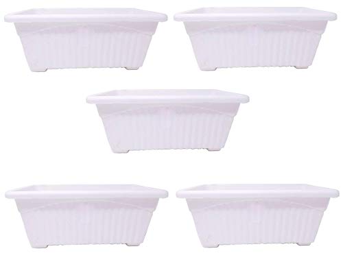 Image of Go Hooked Rectangular Plastic Pots for Plants, Jupiter Flower Pots for Home, Window Display, Garden (Set of 5, White) (35 x 18.5 x 15 cm)