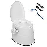 VINGLI Portable Toilet | Indoor Outdoor Commode w/Detachable Inner Bucket, Removable Paper Holder, Included Toilet Brush & Trash Bags, Lightweight Compact for Camping, Boat, Van, Emergency, White