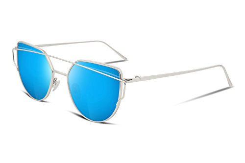 FEISEDY Cat Eye Fashion Metal Frame Mirrored Flat Lenses Women Sunglasses B2206
