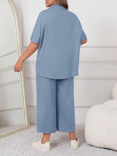 Image of Beautife Women's Plus Size 2 Piece Outfits 3 /4 Batwing Sleeve Capelet Crew Neck Pullover Top Wide Leg Pants Lounge Set