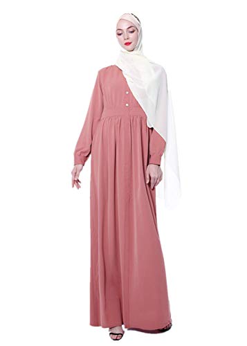 HZUX Muslim Dresses for Women Solid Long Dress Women Abaya Dress Islamic Robe Red