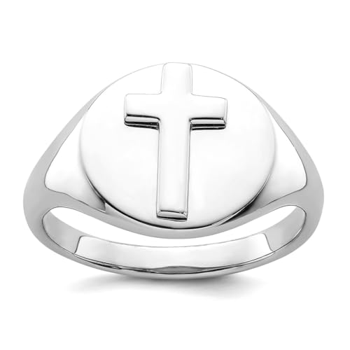 925スターリングシルバー ロジウムメッキ 光沢仕上げ 宗教的信仰 十字架 メンズリング サイズ11-男性用リング