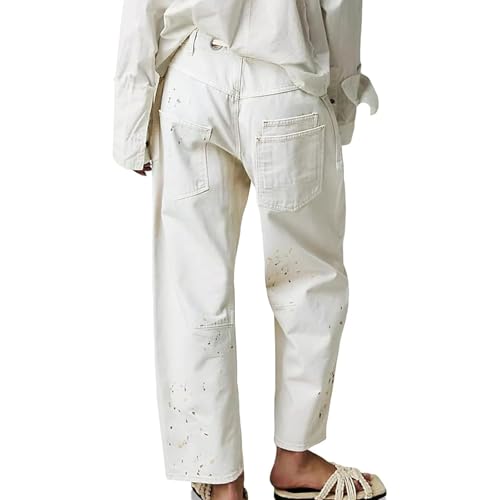 Barrel Jeans Women, Wide Leg Baggy Low Rise Ankle Patchwork Jeans for Woman Cropped Loose Fit Stretchy Denim Sweatpants2