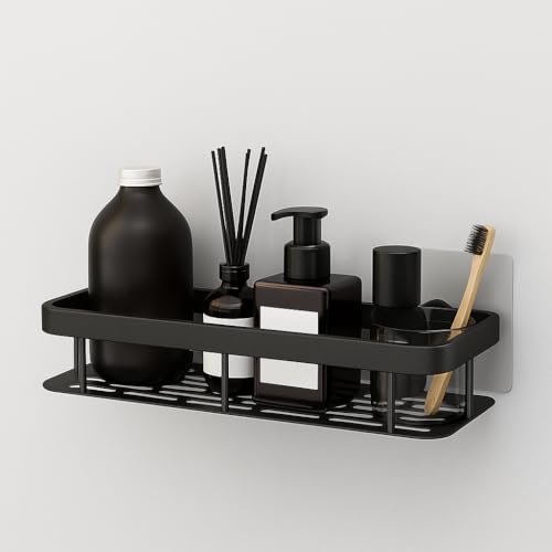 Image of Dangfly Wall-Mounted Stainless Steel Shelf with Towel Holder & Hooks - Chrome Finish Bathroom Organizer for Home & Hotel Use (Black 1 pcs)