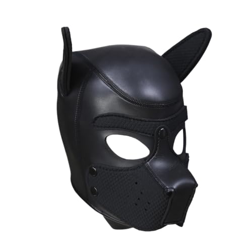 Neoprene Puppy Hood Camo Full Face Mask Cosplay Costume Dog Head Masks (Black)