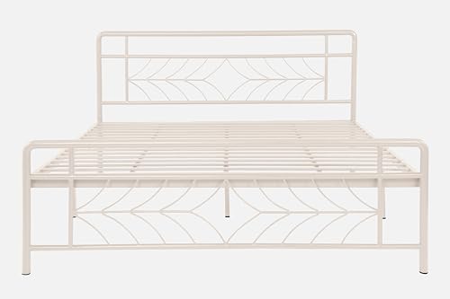 Image of Vara Metal King Size Bed Without Storage | Wrought Iron Double Bed with Headboard & Footboard | Sturdy Powder Coated Platform Bed King Size Cot for BedroomLivingRoom Ivory (75x72)
