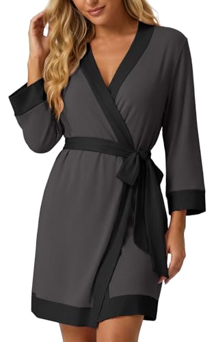 Image of PrinStory Womens Robe Knit Kimono Bathrobe Lightweight Soft Sleepwear Knee Length Lounge Robes