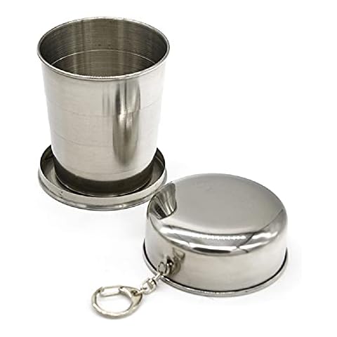 AIBEARTY 50ML/75ML/150ML Stainless Steel Folding Cup Portable Outdoor Travel Camping Mug Metal Cup Telescopic Collapsible Cup with Keychain Cover