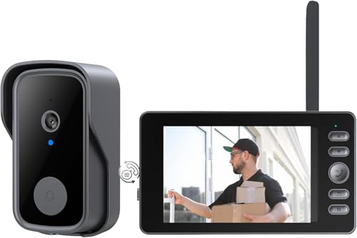 Wireless Video Doorbell 4.3-inch IPS 1080P Monitor Screen Door Bell Camera with Bidirectional Wake-up Two-Way Intercom Night Version 120 Angle for Home Villa Apartment Easy Installation No WIFI