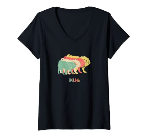 Mujer Retro Pug Mom Funny Dog Mom Vintage Camiseta Cuello V