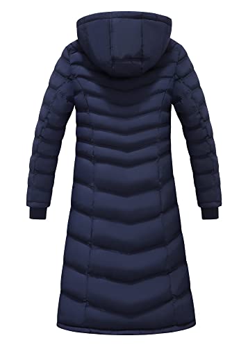 ELORA Women's Warm Winter Heavyweight Quilted 40' inch Long Fleece Trim Puffer Coat Parka Removal Hood2