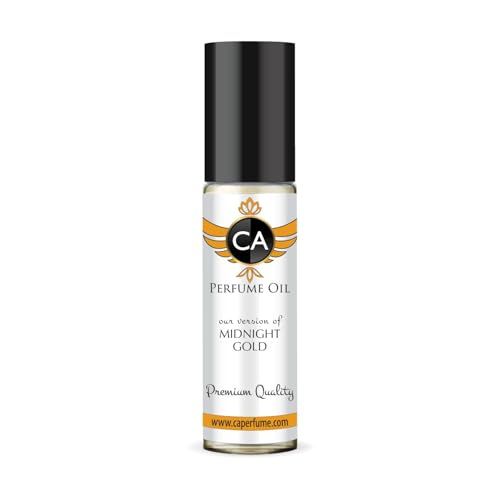 CA Perfume Impression of Midnight Gold Unisex Fragrance Oil Amber Woody Scent Long Lasting Perfumes for Women &amp; Men Travel Size TSA Ready Mini Parfum Body Oil Roll-on 0.33 Fl Oz 10ml