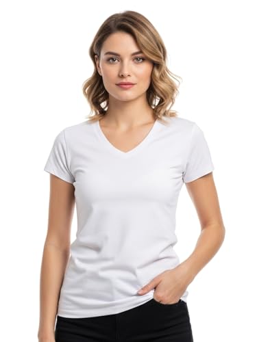 Image of JUNEBERRY Women's Cotton Lycra Regular Fit V- Neck Solid Core Half Sleeve Combo T-Shirt (Pack of 3)
