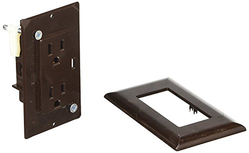 RV Designer AC Self-Contained Dual Outlet with Cover Plate S815 - 15 Amp 125 VAC Power Outlet Receptacle for RVs & Motorhomes - Brown - Safe & Simple Design - Dual Slots - OEM Use
