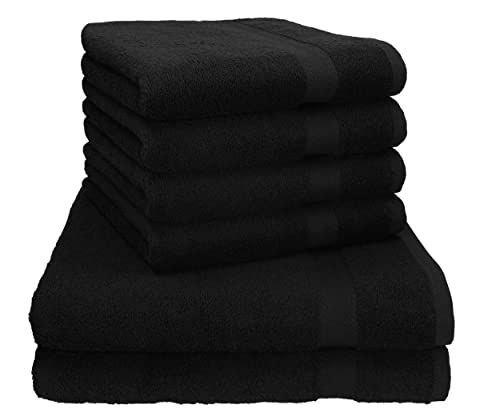 Betz 6er Handtuch Set Premium – 4 Handtücher 50x100 cm – 2 Duschtücher 70x140 cm - 100% Baumwolle – Frottee Handtücher für Bad, Gäste & Alltag – pflegeleicht & langlebig - Farbe schwarz