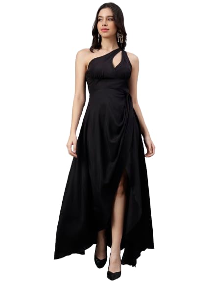 Elegant Women's Black One-Shoulder Dress | Stylish Sleeveless Asy...