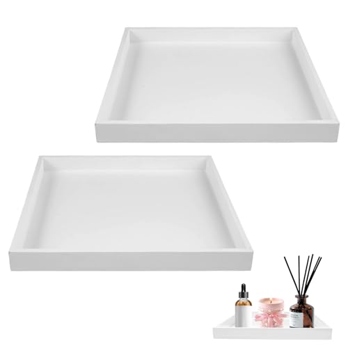 2 Piezas Bandejas de Madera Blancas 20x20x2cm, Bandeja Madera Decorativa, Organizador de Cosméticos, Perfume Tray, Bandejas Decorativas para Almacenamiento en Cocina, Baño y CosméTicos