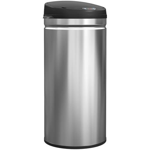 HOMCOM Poubelle de cuisine automatique 42L en acier inoxydable, couvercle à fermeture en douceur, poubelle à capteur de mouvement sans contact, résistant...