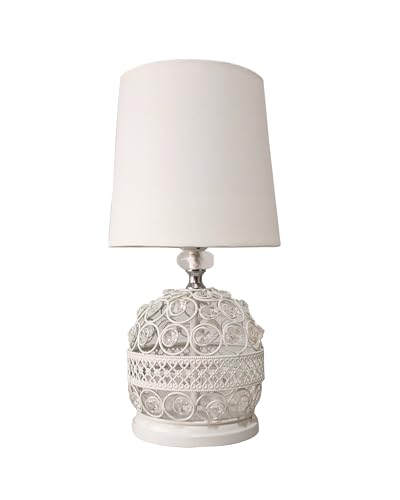 Image of Homesake Modern Small Crystal Table Lamp, Contemporary Bedroom Bedside Nightstand Lamp, Morden Minimalist, Desk Globe Lamp for Living Room Girls Kids Room, Fabric Shade (White)