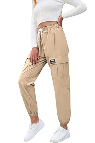 Sangtree Womens Cargo Pants Drawstring Elastic Waist Tapered Jogger Pants With Pockets For Women Khaki,Xl #TOP6