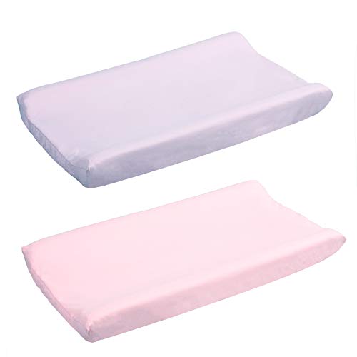 Belsden 2 Pack Microfiber Soft Changing Pad Cover, With 2 Considerate Safety Belt Holes, Durable Diaper Change Table Sheet Set For Baby Girls, 16''X32''X8'', Light Purple & Pink #TOP26