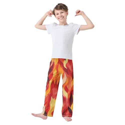 Boys' Pants Orange Yellow Fire Flame Long Bottoms Jogger Pants Elastic Waist Trousers with Pockets S-XL2