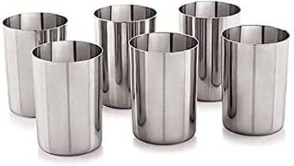 faas Pack of 6 Stainless Steel Plain Glass for Multi Purpose Set of 6 Pcs Glass Set Water/Juice Glass (300 mlSteel)