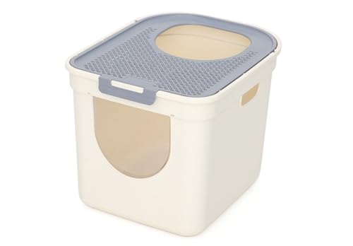 KIEHUA 猫用トイレボックス 完全密閉型 一体型 飛沫防止 大型トップエントリー ペットトイレ 砂や尿が漏れない 死角なし 清潔