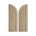 Ekena Millwork 15"W x 56"H (41" Low Side) Timberthane Rough Cedar Two Equal Louver w/Quarter Round Arch Top Faux Wood Shutters (Per Pair), Primed Tan