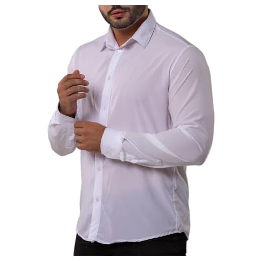Camisa Social Masculina Slim Não Amassa Manga Longa com Elastano Tech (BR, Alfa, P, Slim, Branco)