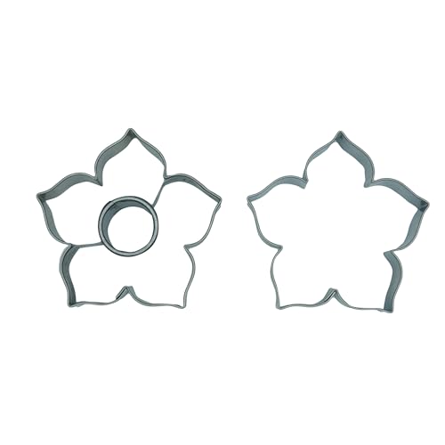 Kaladia Linzer - Set di 2 formine per biscotti – motivo: gigli, in acciaio inox di alta qualità – per cookie – per pizzicini, rossetti di aiuto e occhi Linzer – Made in EU