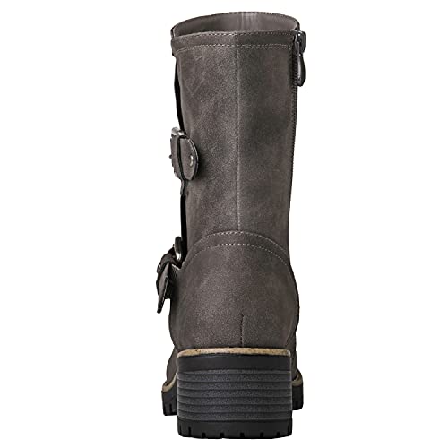 Image of GLOBALWIN Lace up Mid Calf Motorcycle Fashion Festival Boots Combat Riding Military Boots for Women