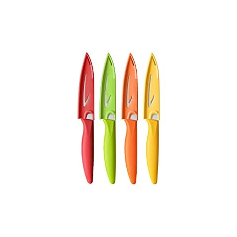 VITUER Paring knife, 4PCS Paring knives (4 Knives and 4 Knife cover), 4 Inch Peeling Knife, Fruit and Vegetable Knife, Ultra Sharp Kitchen Knives, German Steel, PP Plastic Handle Cover