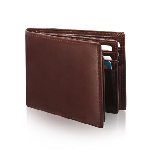 Mens Bifold Leather Wallet with 2-3 ID/photo windows and 14 Card Slots, Large Capacity RFID Blocking Wallet for Men（Dark brown ）3