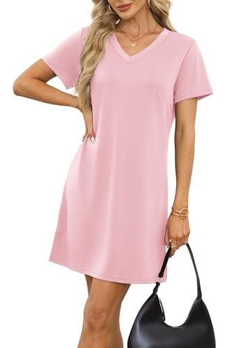 Image of RUMIA Summer Dresses for Women 2026 V-Neck Casual Sundresses T-Shirt Dress