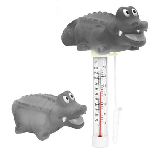XY-WQ Floating Pool Thermometer, Large Size Easy Read for Water Temperature with String - Swimming Pools, Spas, Hot Tubs, Ponds (Alligator, Black)